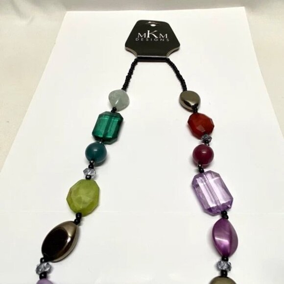 MKM Designs Fashion Necklace Faceted Plastic Beaded Multicolor 34" Boho NWT - Picture 5 of 15